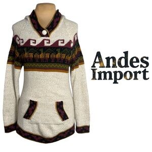 VINTAGE ANDES Import PERUVIAN Alpaca HOODIE SWEATER Made in Peru